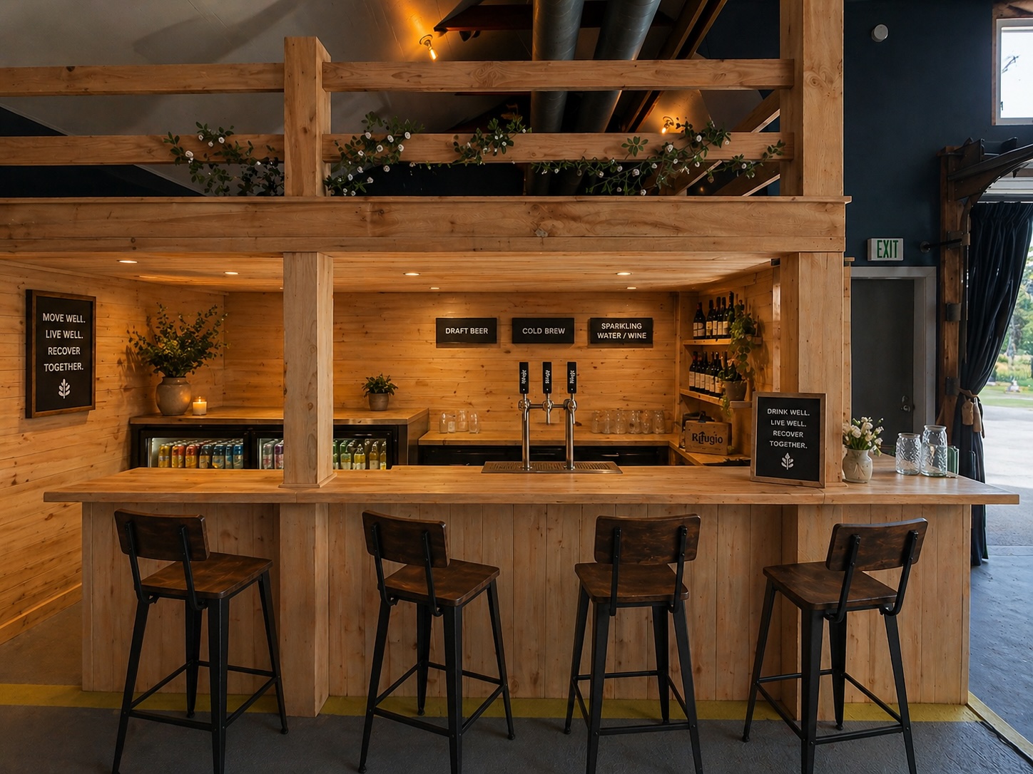 Rifugio amenity bar with draft beer, cold brew, and sparkling water taps